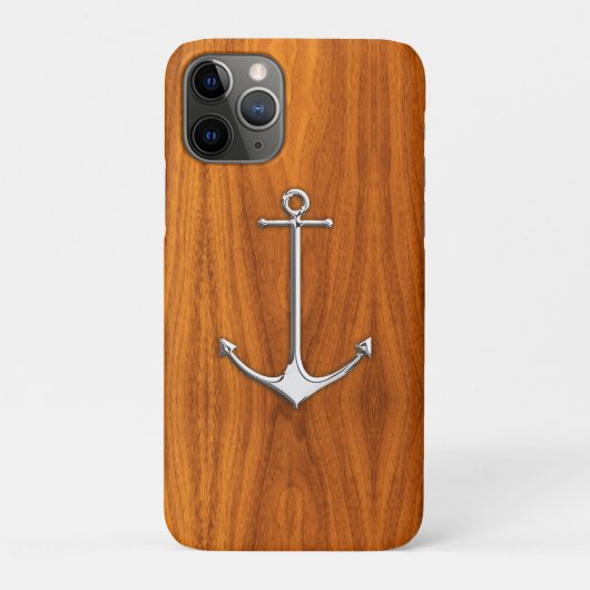 Silver Anchor op Teak Veneer Nautical Lifestyle Case-Mate iPhone Case (Achterkant)