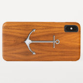 Silver Anchor op Teak Veneer Nautical Lifestyle Case-Mate iPhone Case (Achterkant (horizontaal))