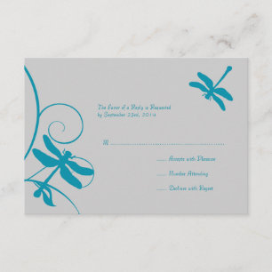 Silver and Aqua Blue Dragonfly Wedding RSVP