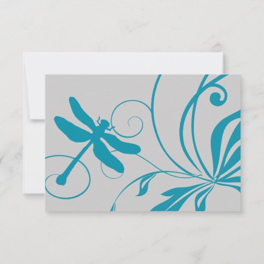 Silver and Aqua Blue Dragonfly Wedding RSVP (Achterkant)