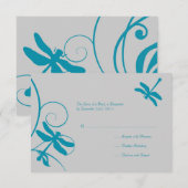 Silver and Aqua Blue Dragonfly Wedding RSVP Kaartje (Voorkant / Achterkant)