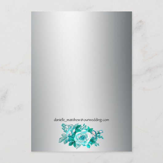 Silver and Aqua Rozen Weddenschap Details Informatiekaartje (Achterkant)