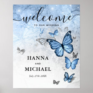 Silver and Baby Blue Butterfly Welkome bruiloft Poster