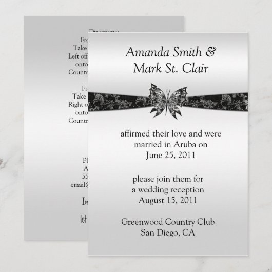 Silver and Black Butterfly Post Uitnodiging voor d (Voorkant / Achterkant)