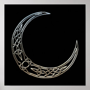 Silver And Black Celtic Crescent Moon Poster