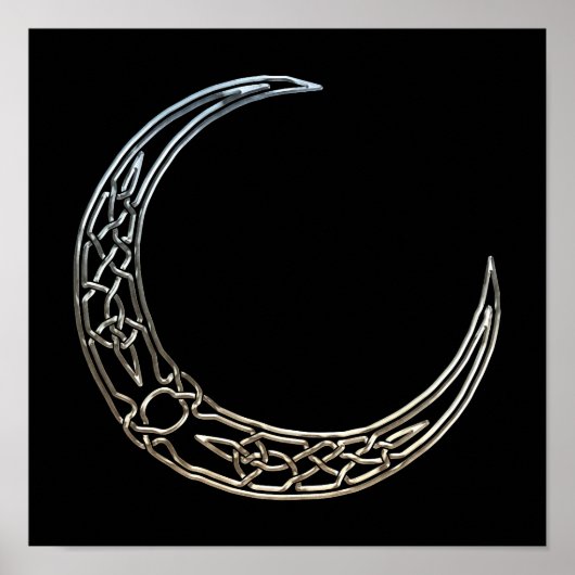 Silver And Black Celtic Crescent Moon Poster (Voorkant)