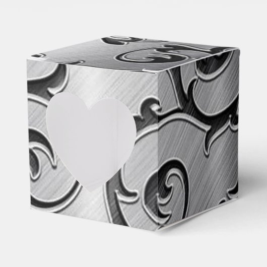 Silver and Black Curls Pattern Heart Favor Box Bedankdoosjes (Voorkant Zijde)