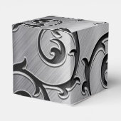 Silver and Black Curls Pattern Heart Favor Box Bedankdoosjes (Achterkant)