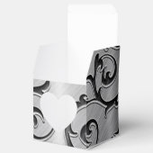 Silver and Black Curls Pattern Heart Favor Box Bedankdoosjes (Geopend)