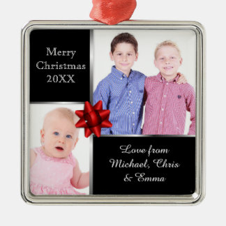 Silver and Black Custom Photo Personalised Gift Metalen Ornament