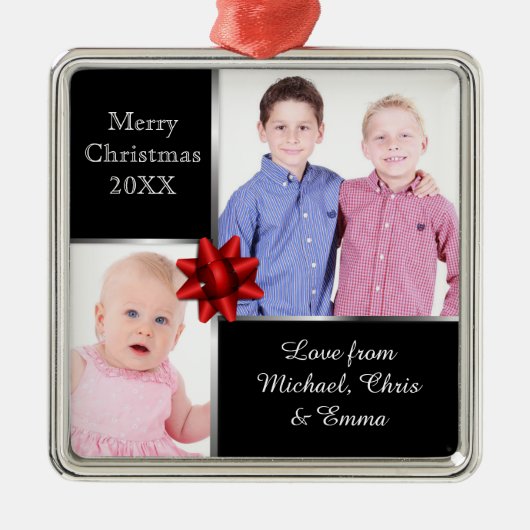 Silver and Black Custom Photo Personalised Gift Metalen Ornament (Voorkant)