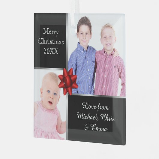 Silver and Black Custom Photo Personalised Glas Ornament (Voorkant links)