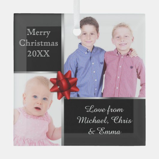 Silver and Black Custom Photo Personalised Glas Ornament (Voorkant)