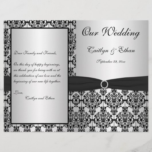 Silver and Black Damask Wedding Program (Voorkant)