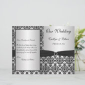 Silver and Black Damask Wedding Program (Staand voorkant)