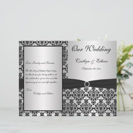 Silver and Black Damask Wedding Program (Staand voorkant)