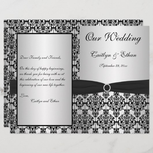 Silver and Black Damask Wedding Program (Voorkant / Achterkant)