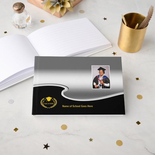 Silver and Black design Photo Gold Text Gastenboek (Voorkant open)