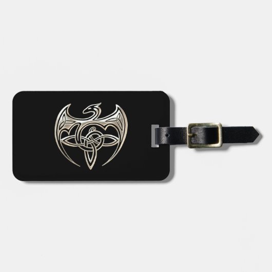 Silver and Black Dragon Trine Celtic Knoart Bagagelabel (Voorkant horizontaal)