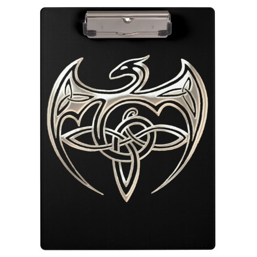 Silver and Black Dragon Trine Celtic Knoart Klembord (Voorkant)