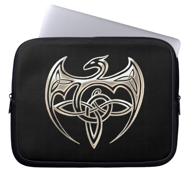 Silver and Black Dragon Trine Celtic Knoart Laptop Sleeve (Voorkant)