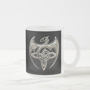 Silver and Black Dragon Trine Celtic Knoart Matglas Koffiemok