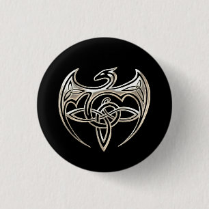 Silver and Black Dragon Trine Celtic Knoart Ronde Button 3,2 Cm