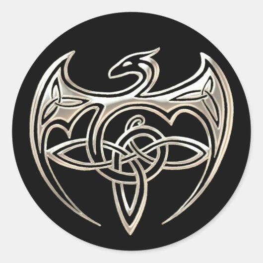 Silver and Black Dragon Trine Celtic Knoart Ronde Sticker (Voorkant)
