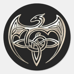 Silver and Black Dragon Trine Celtic Knoart Ronde Sticker