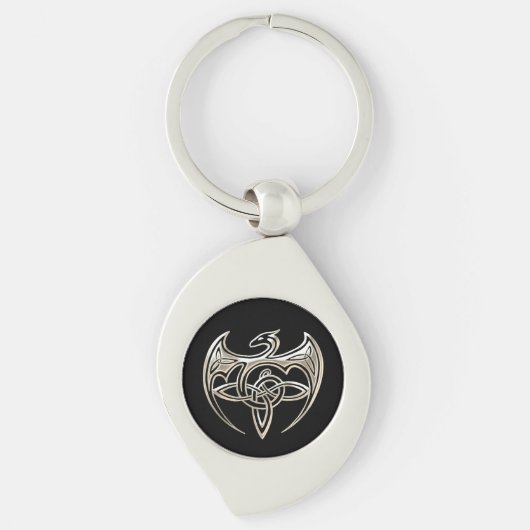 Silver and Black Dragon Trine Celtic Knoart Sleutelhanger (Voorkant)
