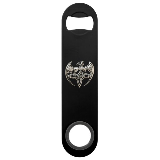 Silver and Black Dragon Trine Celtic Knoart Speed Flessenopener (Achterkant)