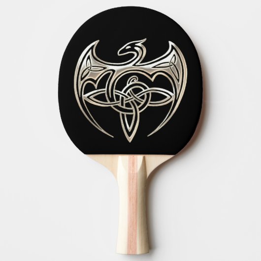 Silver and Black Dragon Trine Celtic Knoart Tafeltennisbatje (Voorkant)