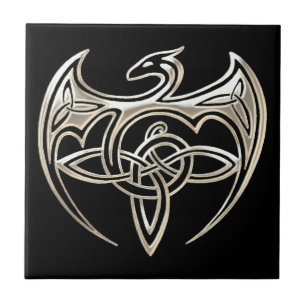 Silver and Black Dragon Trine Celtic Knoart Tegeltje