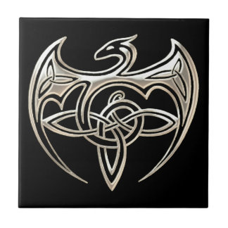 Silver and Black Dragon Trine Celtic Knoart Tegeltje