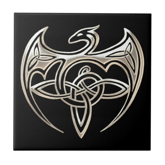 Silver and Black Dragon Trine Celtic Knoart Tegeltje (Voorkant)