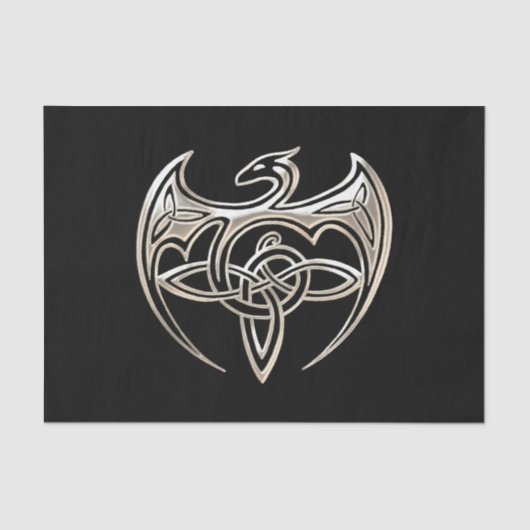 Silver and Black Dragon Trine Celtic Knoart Tissuepapier (Voorkant)