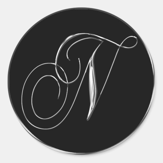 Silver and Black Formal Wedding Monogram N Seal Ronde Sticker (Voorkant)