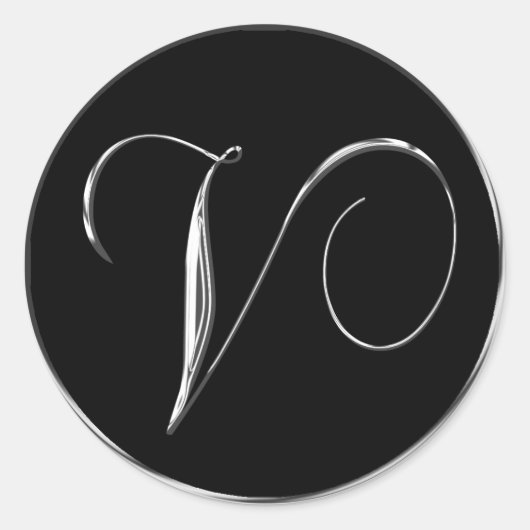 Silver and Black Formal Wedding Monogram/Seal Ronde Sticker (Voorkant)