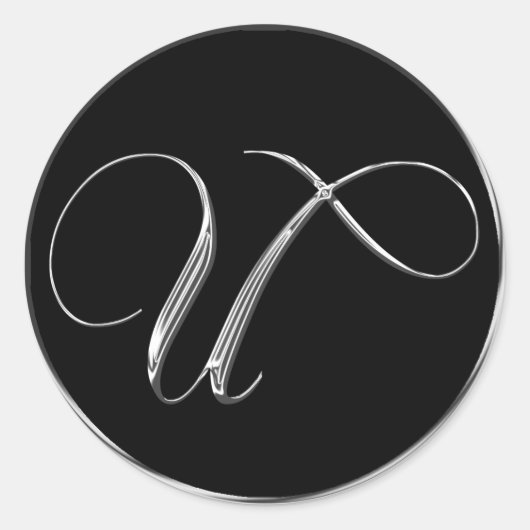 Silver and Black Formal Wedding Monogram U Seal Ronde Sticker (Voorkant)