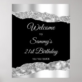 Silver and Black Glam Tears Verjaardag Welkom Poster