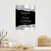 Silver and Black Glam Tears Verjaardag Welkom Poster (Keuken)