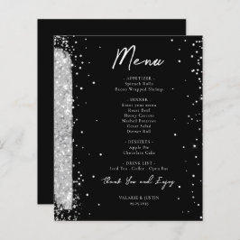 Silver and Black Glitter Wedding Menu Flyer