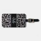 silver and black glittery monogramed personalized bagagelabel (Voorkant horizontaal)