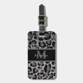 silver and black glittery monogramed personalized bagagelabel (Voorkant verticaal)