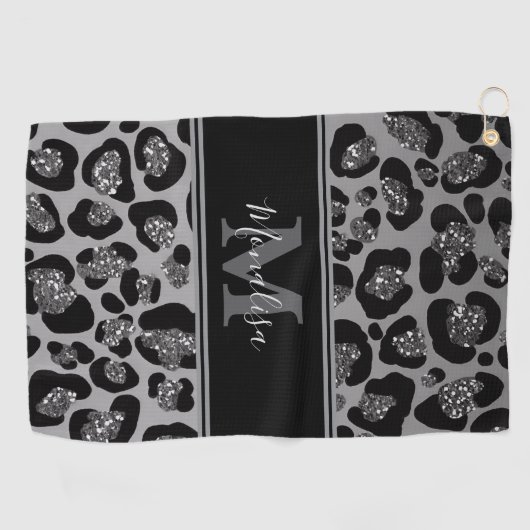 silver and black glittery monogramed personalized golfhanddoek (Horizontaal)