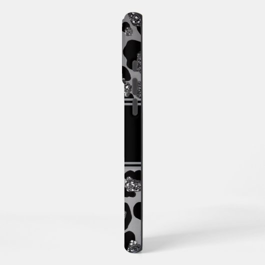 silver and black glittery monogramed personalized iPhone hoesje (Linkerkant)