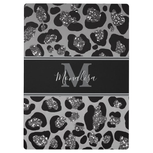 silver and black glittery monogramed personalized klembord (Achterkant)