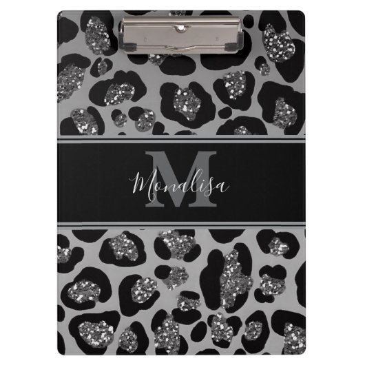 silver and black glittery monogramed personalized klembord (Voorkant)