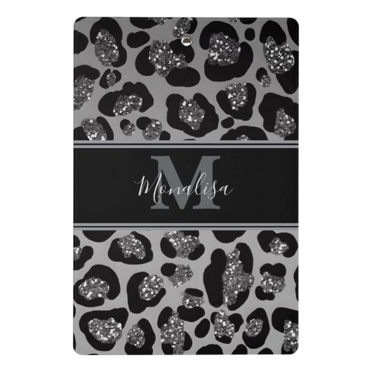 silver and black glittery monogramed personalized mini klembord (Achterkant)