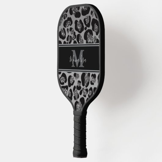 silver and black glittery monogramed personalized pickleball paddle (Links)